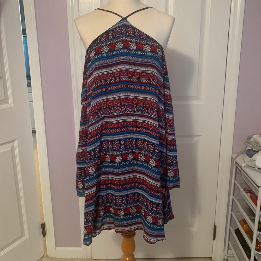 Sugar lips cold shoulder muti-colored dress